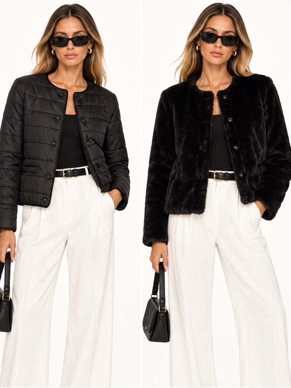 Adolfo Dominguez Reversible Black Quilted Faux Fur Jacket Size 40